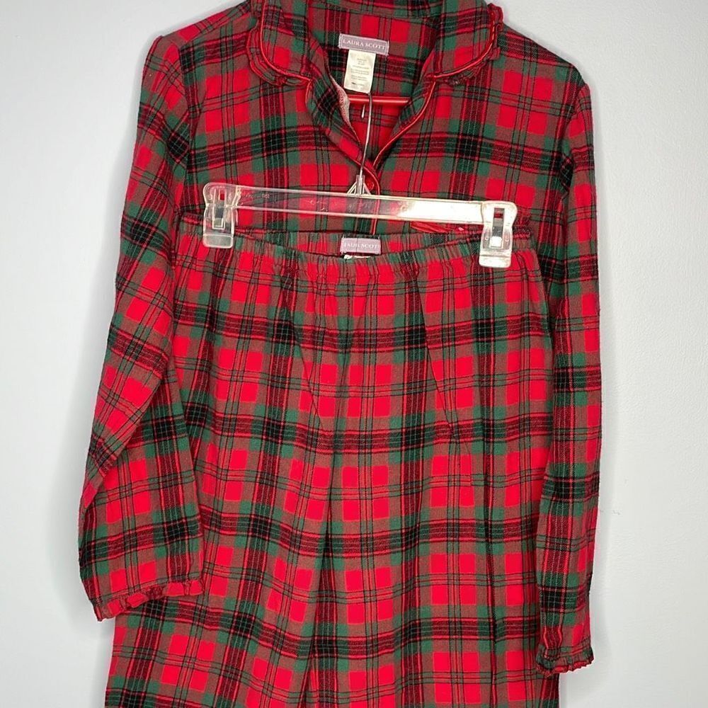 Laura Scott Flannel Pajamas Small Red Plaid Button Down Top Elastic Waist Pants
